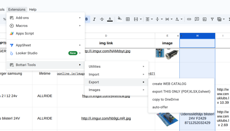 Example of automation tools developed for BOTTARI Baltic SIA